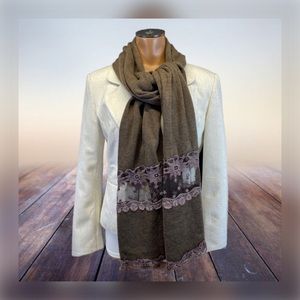 𝅺🧣 SCARF || Brown Lace Trimmed Knit Scarf-